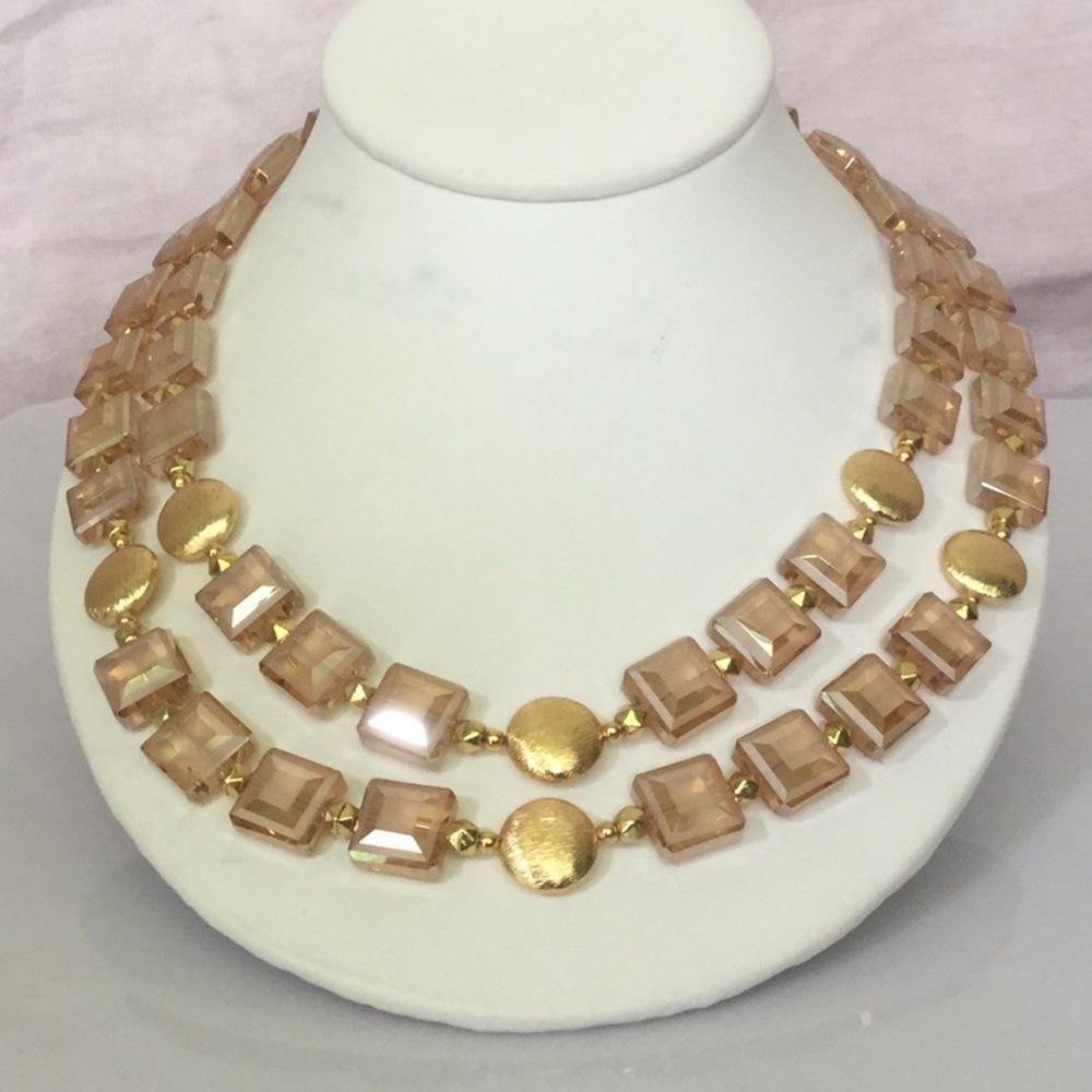 DblStrand17”W/3”Ext.NecklaceW/Hand CutSqrCrystals - Picture 2 of 7